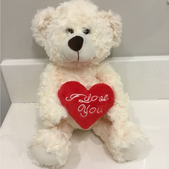 Other - Easter Fun- Adorable White Teddy Bear Plush Toy Hugging a Red Heart "I Love You"